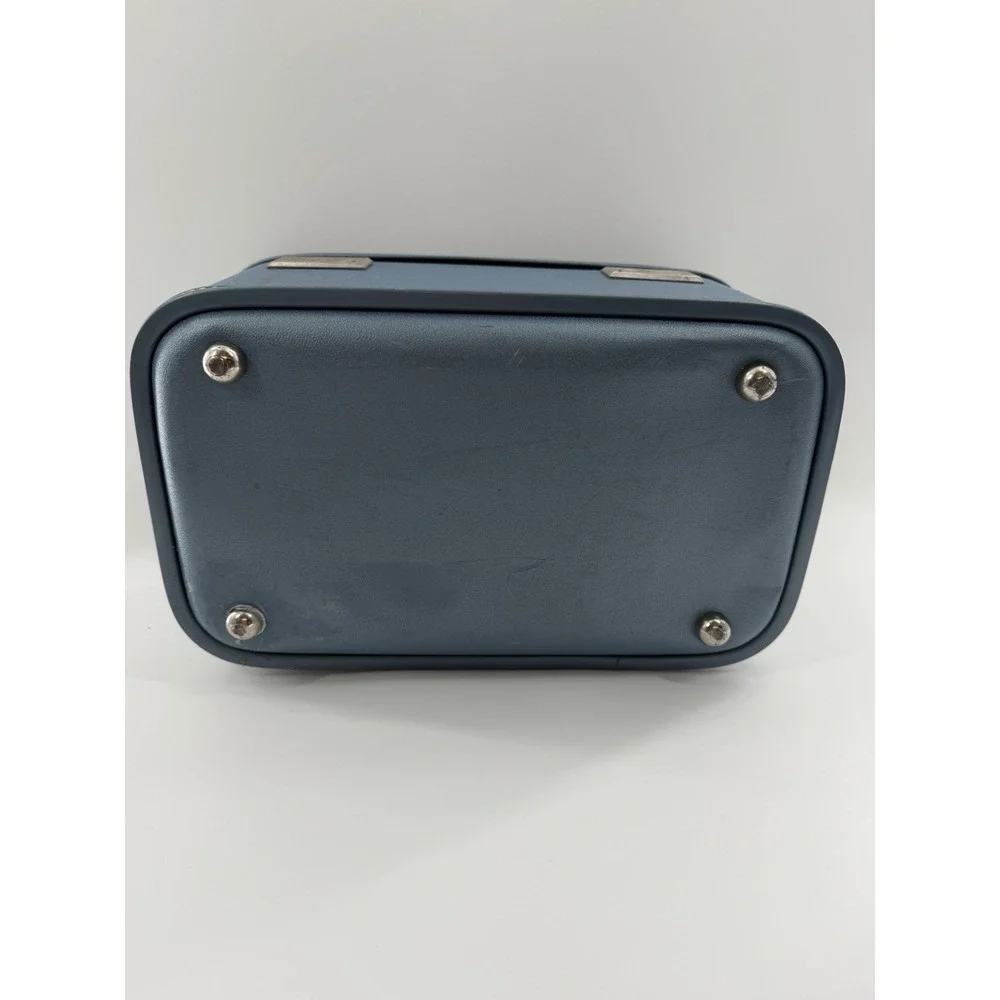 Vintage Wheary Train Case Travel Cosmetic Hard Luggage Suitcase Blue Retro